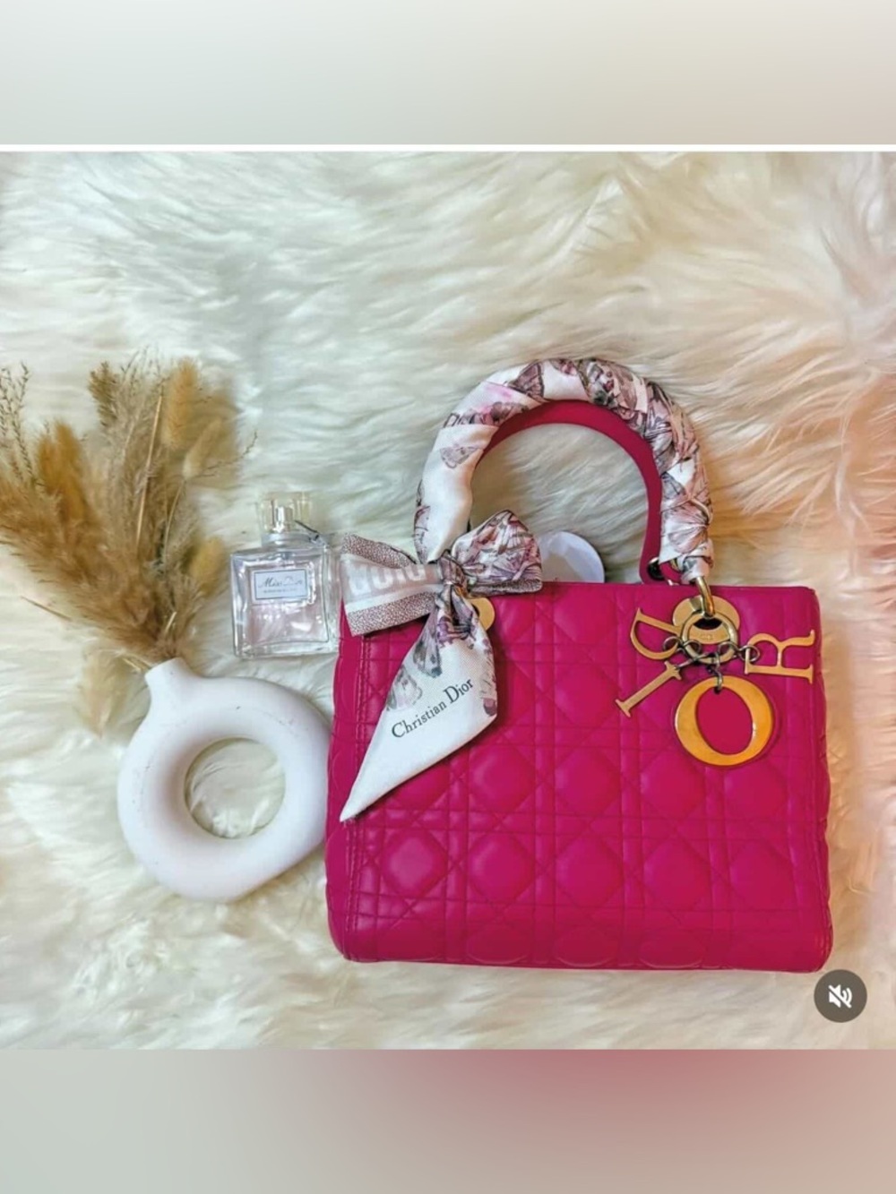 Dior Fuchsia Quilted Lady Satchel with Silk-Trimmed Handle